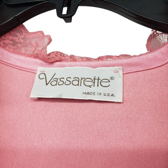 Vintage Vassarette Velvelour Velvet Pink Lace Ruffle House Coat Robe 1970s - Picture 2 of 13